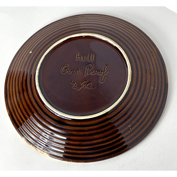 Vintage Hull Pottery USA Brown Drip Glaze Oven Proof Round Dinner Plate 10.5" - Picture 2 of 3